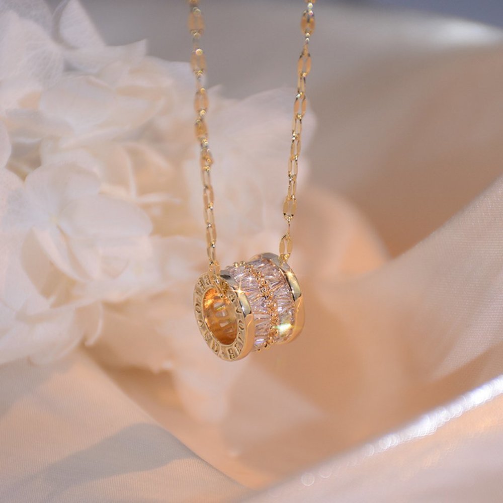 NEW 14K Gold Plated Baguette Diamond Geometric Pendant Necklace - Picture 4 of 8